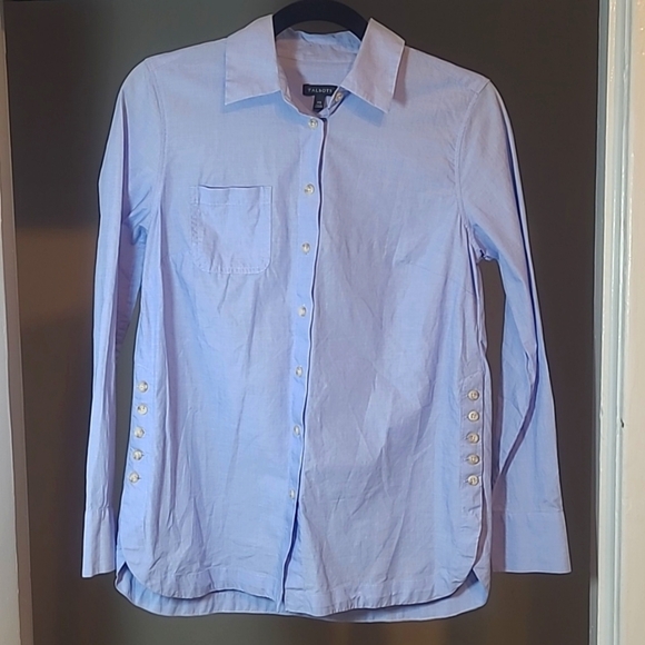 Talbots Blue Cotton Oxford Popover Button Front Shirt Womens XS Side Buttons - Picture 1 of 15